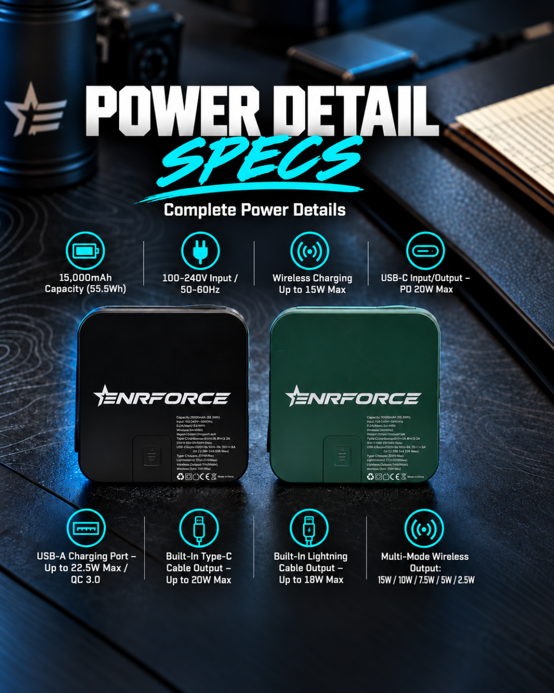 5 in 1 Wireless Power Bank Fast Charger 2.0